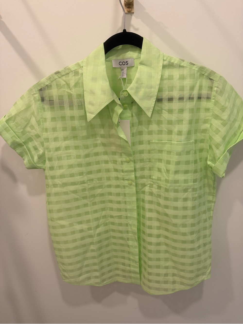 NWT COS Lime Green Sheer Check Button-Up Shirt